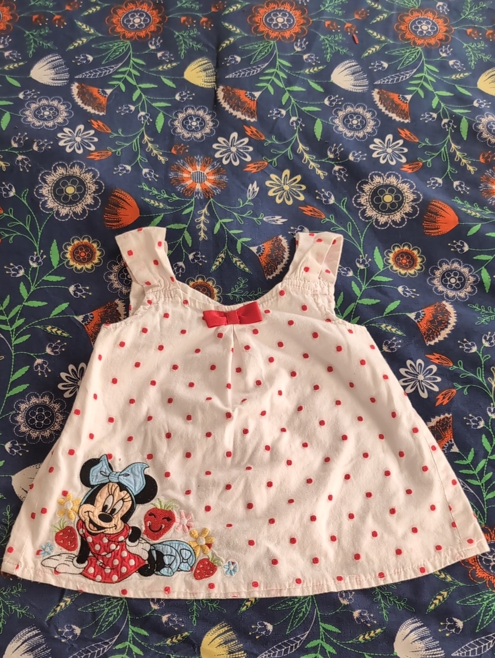 Disney Minnie Mouse White Dress Top with Red Polka Dots